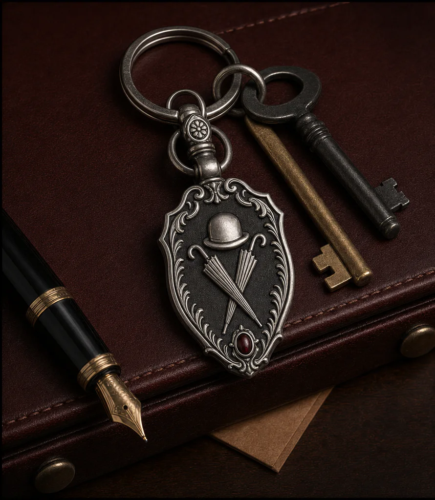 Ornate oxidised-silver Editor’s Cipher keyring