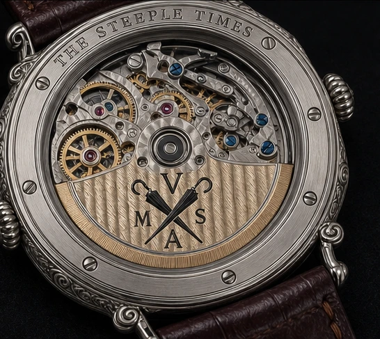 Visible hammer, gong and automatic movement through the sapphire back