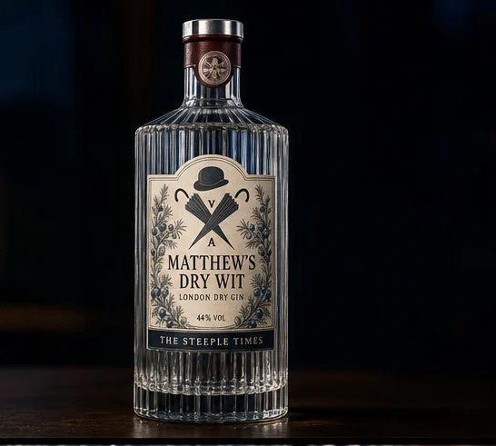 Close view of the Matthew’s Dry Wit London dry gin label
