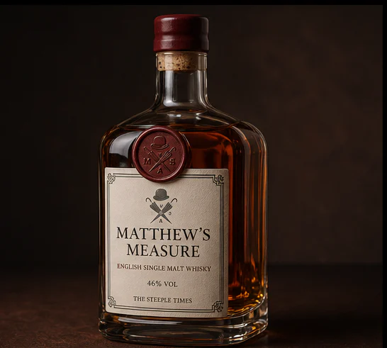 Close view of the Matthew’s Measure English single malt label