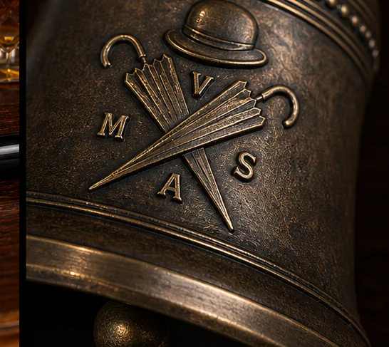 Close view of the hand-cast bell, patina and engraved Steeple