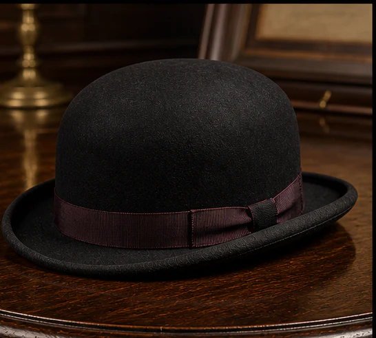 The Steeple Bowler presented on a dark wood table