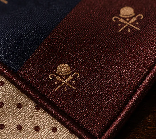 Close view of the silk twill weave and hand-rolled edge